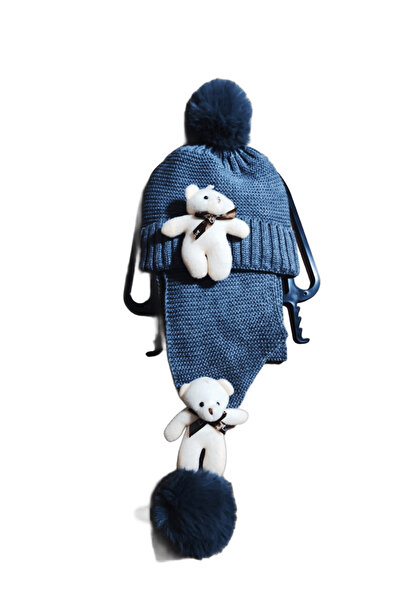 FuryaTedarik Dječji set šala i kape sa figurom medvedića - Pleteni set sa pom...