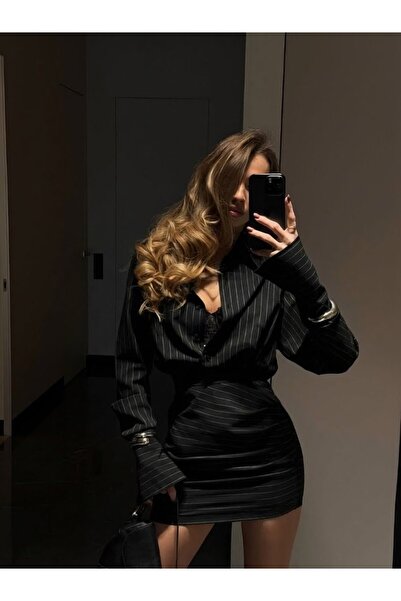 Friday Mood Women's Striped Bodysuit Shirt Skirt Set