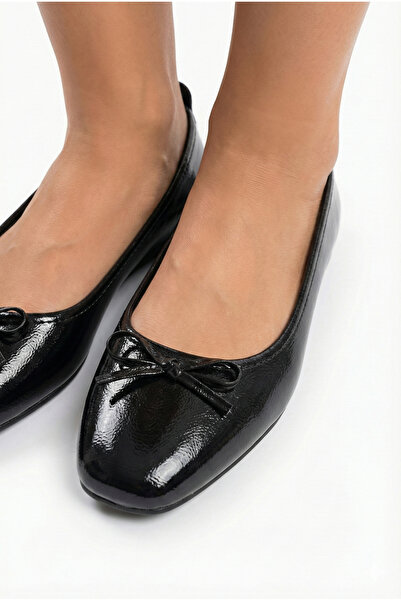 StWenn Black Wrinkled Patent Leather Soft Bowknot Stylish Women's Ballet Flats Orthopedic Lightweight Sole Leather Skin