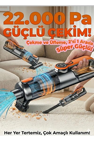 EMİN ENSAR HOME Işıklı Araç Süpürgesi Kablosuz 22.000 Pascal Çekim Gücü Vakum...