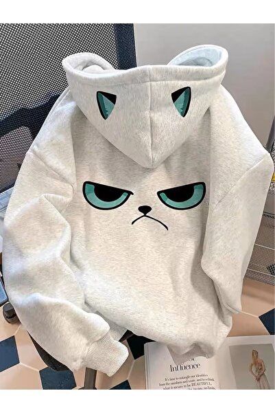 LELVANİ سترة بغطاء رأس مطبوعة بنمط وجه غاضب مضحك