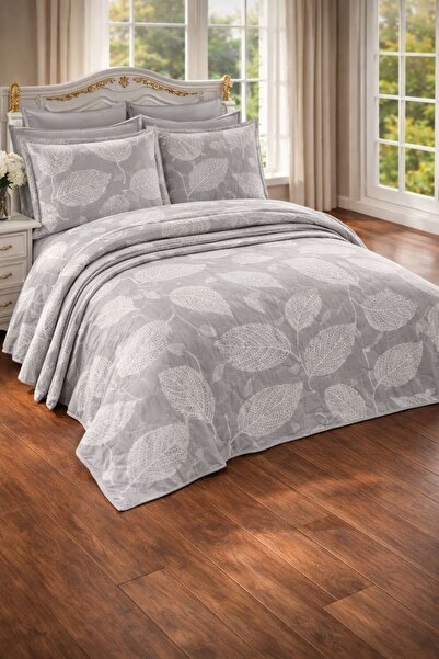 ANATOLIATEKSTILE Elegant Gray Bed Linen with Leaf Pattern – Soft and Durable Material, 6 Pieces