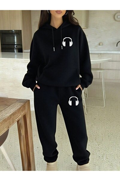 PAVRO Tracksuit Set Sweatshirt Jogger - Oversized Fleece-Lined Mixed Printed Women's Prints Hooded