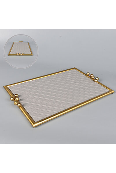 Generic Rectangular Faux Leather Serving Tray 45x29 cm Dark Gray with Copper Steel Frame