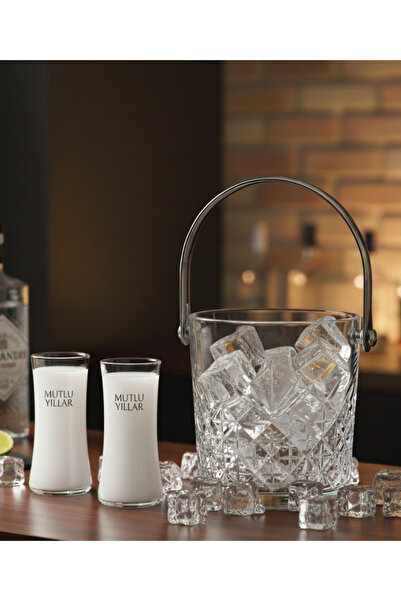 Eşya Dünyası Kristal Kesim Lüks Cam Buz Kovası - Şeffaf Taşıma Saplı & Buz Ma...