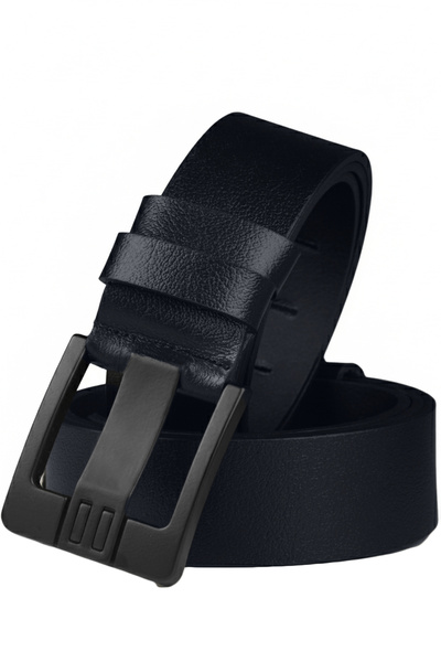 Rizz up Dark Navy Blue 100% Genuine Leather Men's Belt with Black Buckle, Thick Tongue, Adjustable, Domestic Production 2502