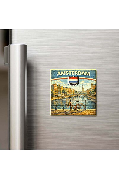 iBerk Retro Hollanda Amsterdam Şehri Temalı Vintage Baskılı Buzdolap Magneti ...