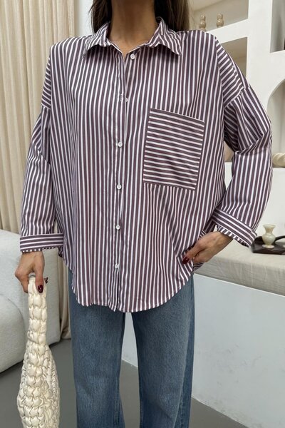 mylove Striped Single Pocket Shirt Burgundy