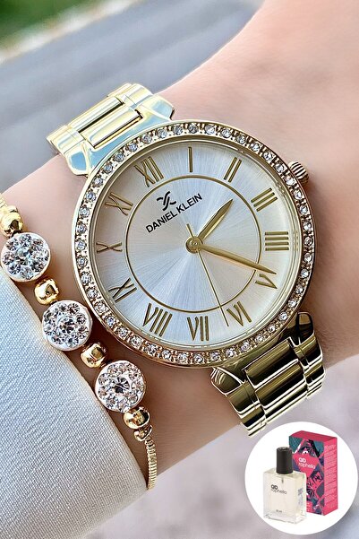 Daniel Klein Gold Renk Kadın Kol Saati Bileklik Ve Parfüm Hediyeli