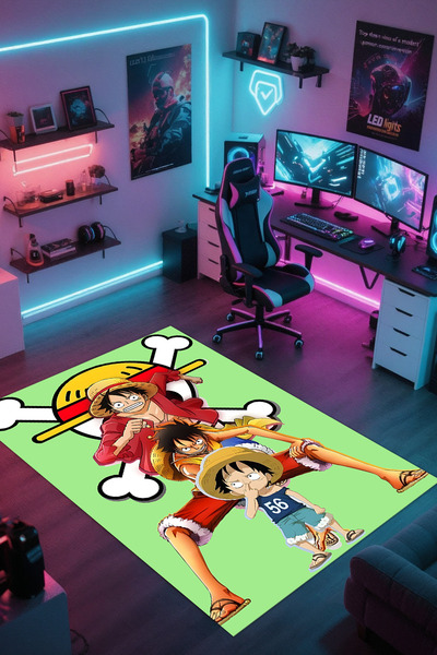 Reyhani One Piece Anime 2 Kaymaz Taban Makinede Yıkanabilir Çocuk Gamıng Halı...