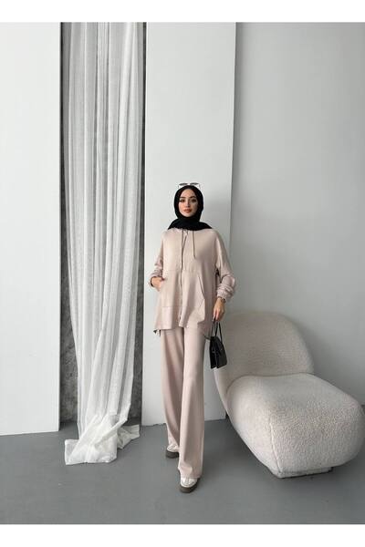 Moon Design Fermuarlı tesettür alt üst eşofman takım