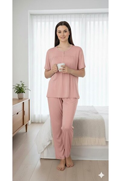 İpek Women's Short Sleeve Plus Size Solid Color Pajama Set