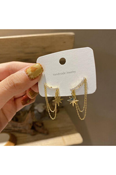 GlaMLo Accessories Small gold earrings with chain and star elements