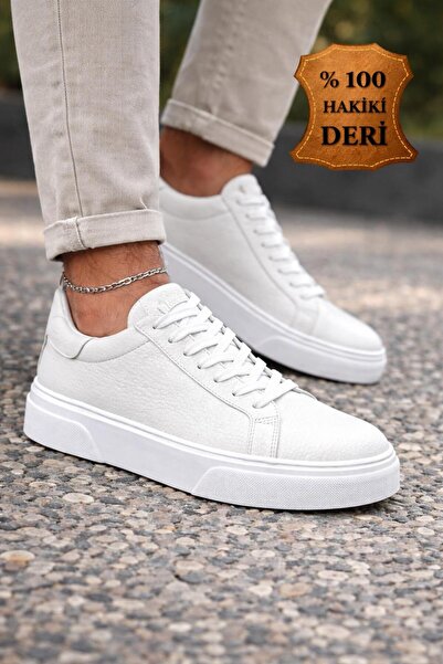 Tetaf Genuine Leather Men's Casual Sneaker Lace-Up Shoes