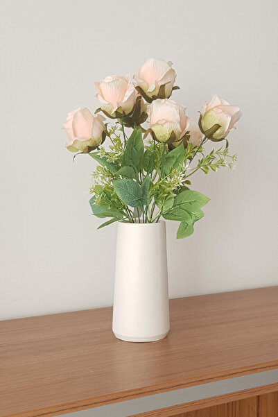 adresiburasi Artificial Flower in Concrete Vase 7 Branches Luxury Rose Bouquet