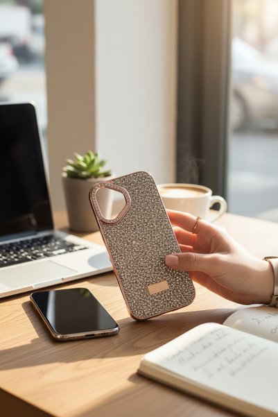 batuteknoloji İphone 17 İç Yüzeyi Kadife Kırçıllı Taşlı Kamera Bölümü Standlı...