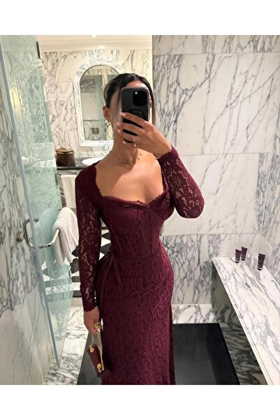 leon Elegant burgundy lace dress