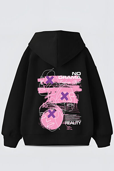 FUWEAR Φούτερ με κουκούλα No Drama, με στάμπα στην πλάτη, μαύρο, από ραντεβού...
