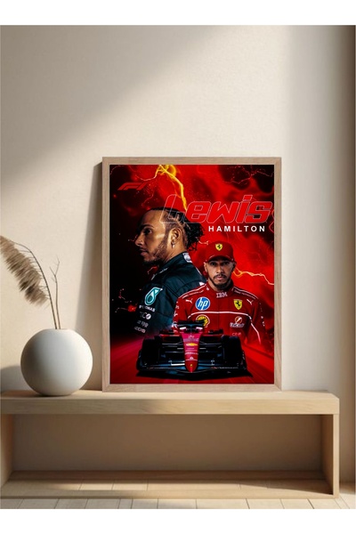 MOR TABLO F1 Lewis Hamilton Siyah Ahşap Çerçeveli Tek Parça Genç Odası Tablo