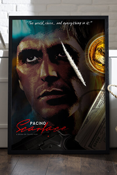 Duvarda Scarface crni drveni poster u ramu, filmska zidna umetnost