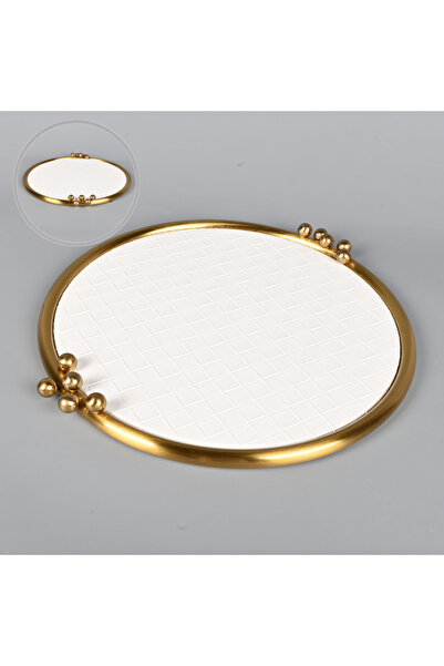 Generic Round Serving Tray 38 cm Off White Leather with Elegant Copper Steel Frame