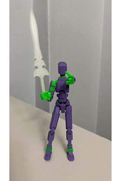 joybaskı Robot Dummy 13cm Hareketli Oynar Eklemli Mor Fosfor Yeşil Karanlıkta...