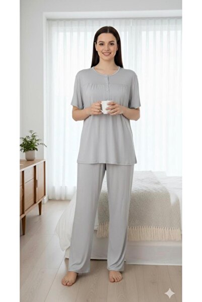 İpek Women's Short Sleeve Plus Size Solid Color Pajama Set