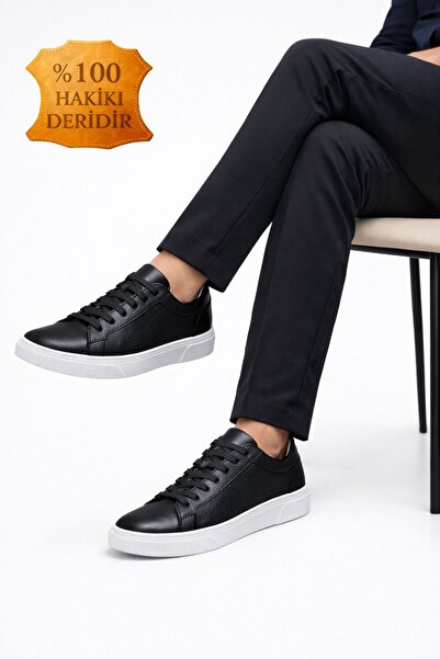 Tetaf Genuine Leather Men's Casual Sneaker Lace-Up Shoes