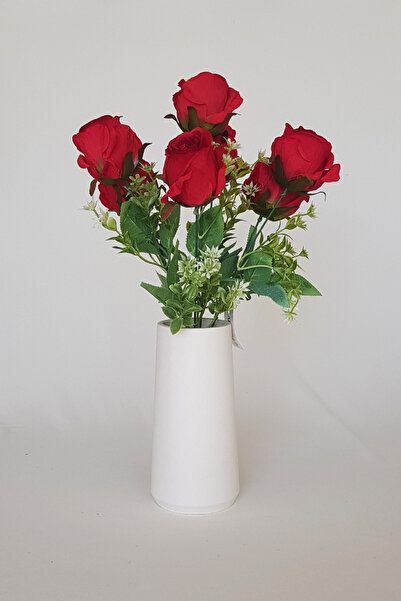 adresiburasi Artificial Flower in Concrete Vase 7 Branches Luxury Rose Bouquet