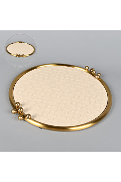 Generic Round Synthetic Leather Serving Tray with Copper Steel Frame