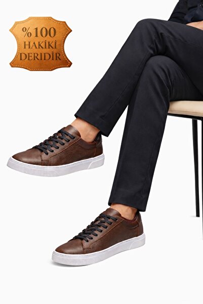 Tetaf Genuine Leather Men's Casual Sneaker Lace-Up Shoes