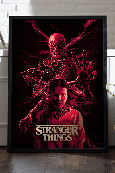 Duvarda Stranger Things crni drveni poster u ramu, zidna umetnost iz TV serije