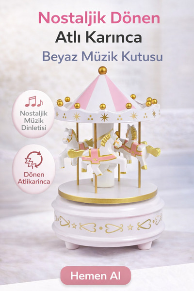 EVENT Nostaljik Dönen Atlı Karınca Müzik Kutusu Dekoratif Şık Müzik Kutusu