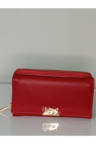 clebags Kırmızı kedi gözü detaylı cüzdan