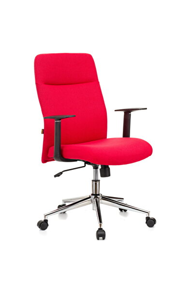 QMOBILI ROYAL Red office chair, fabric, rocking mechanism, polypropylene arms, chrome base