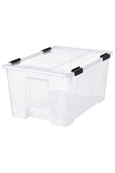 AZOZ MERCHLY Box with lid/clip lock, transparent/black, 57 x 39 x 29 cm/45 l