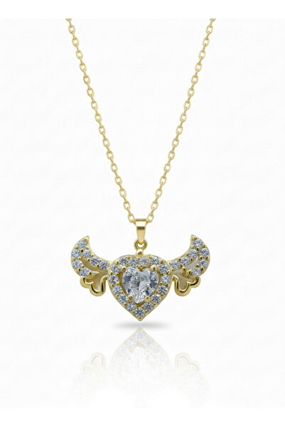 Flamie jewellery 925 Ayar Gümüş Melek Kanatlı Kalp Gümüş Kolye