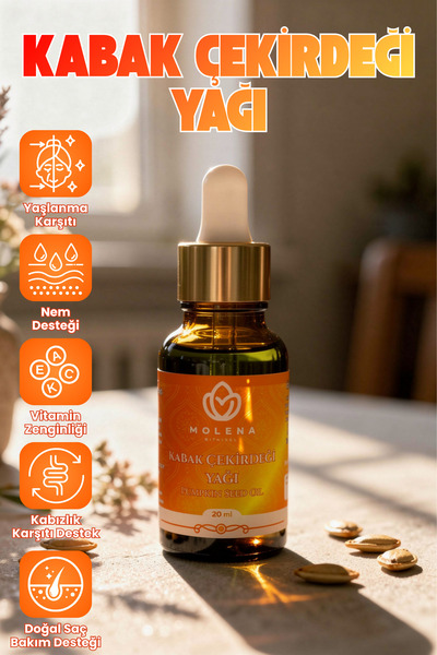 MOLENA BİTKİSEL Premium Kabak Çekirdeği Yağı 20 ml – Saç Güçlendirici, Cilt B...