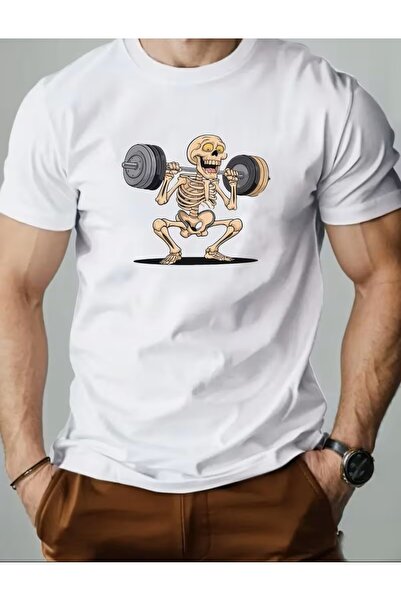 LELVANİ Weightlifting Skeleton Pattern Print T-Shirt