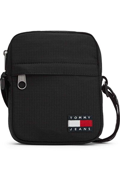 Tommy Hilfiger Geantă neagră de umăr pentru bărbați, cu logo-ul mărcii, potri...