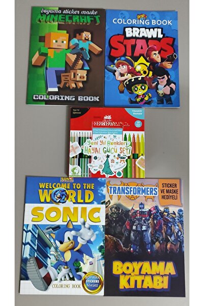 ada çanta kırtasiye 4 adet stickerli boyama kitabı ve 20'li boya kalemi (mine...