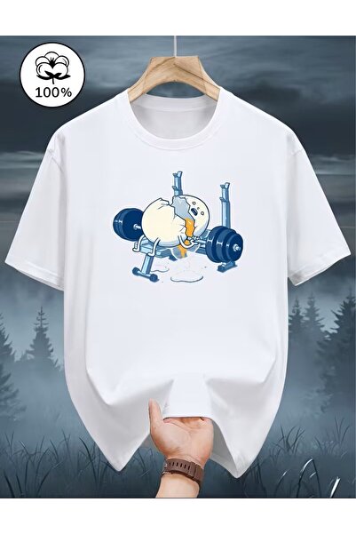 LELVANİ Fitness Broken Egg Pattern Print T-Shirt