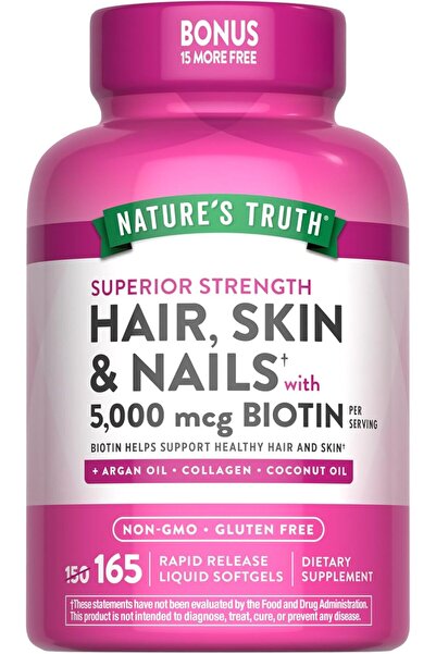 Nature's Truth Hair, Skin & Nails Vitamin | 5000mcg Biotin | 165 Softgels | with Collagen |