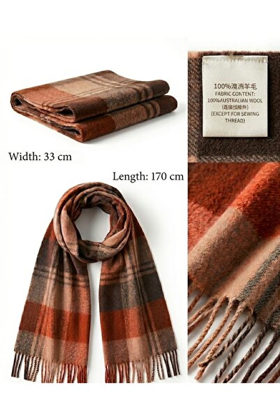 Boho Australian wool scarf - a warm and soft unisex winter scarf with a checkered pattern and fringed edges