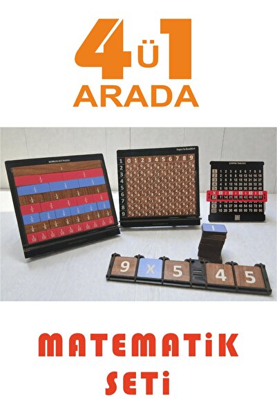 turuncufabrika Fun Learning Wooden Math Set 4 in 1-Multiplication Table, Fractions, Napier and Four Operations