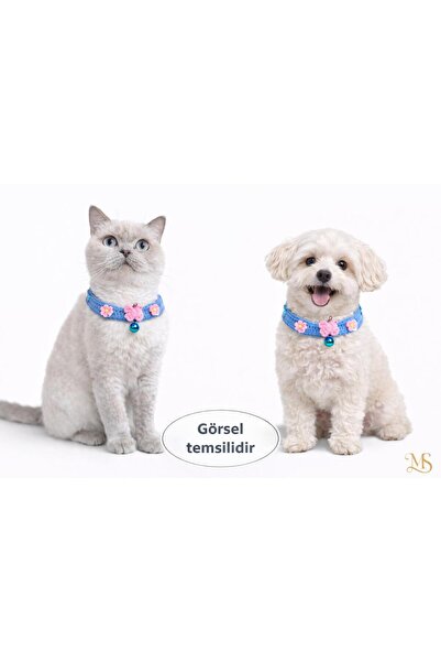 Kelebek Ve Çiçek Detaylı Kedi Köpek Tasması ( Çanlı )