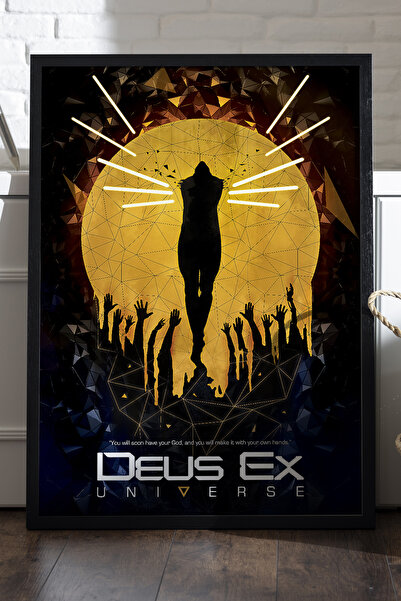 Duvarda Deus Ex Universe crni drveni uokviren poster, dekorativna zidna slika...