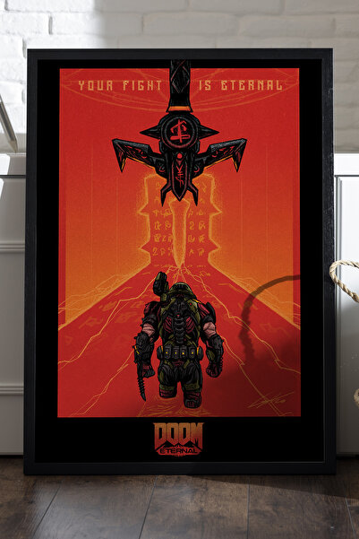 Duvarda Doom crni poster sa drvenim okvirom, dekorativna zidna slika za igre