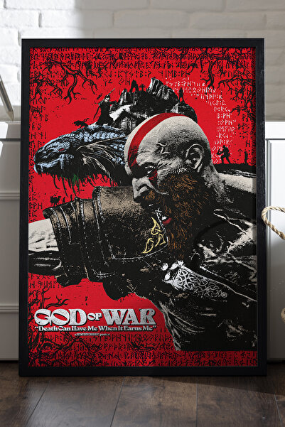 Duvarda God of War Siyah Ahşap Çerçeveli Poster, Dekoratif Oyun Duvar Tablosu