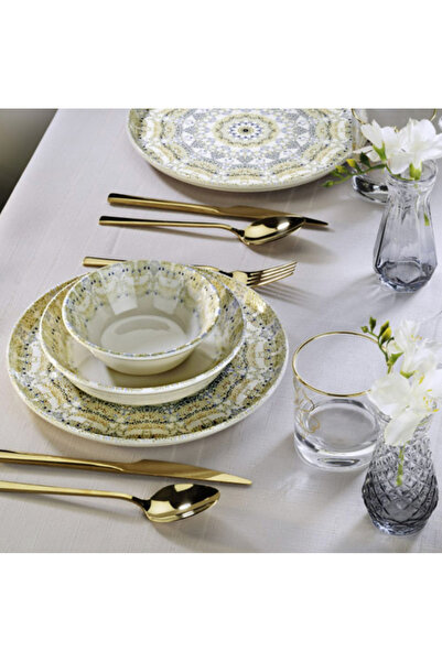 Kosova 24 Parça 6 Kişilik Mozaik Bahçesi Porselen Yemek Takımı